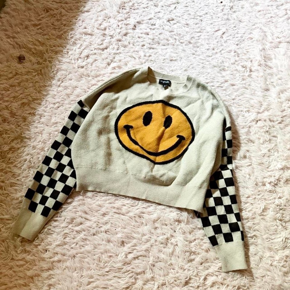 Retro Groovy Hipster 90s Vibe Skater Nostalgic Crop Sweater Womens S Punk Grunge